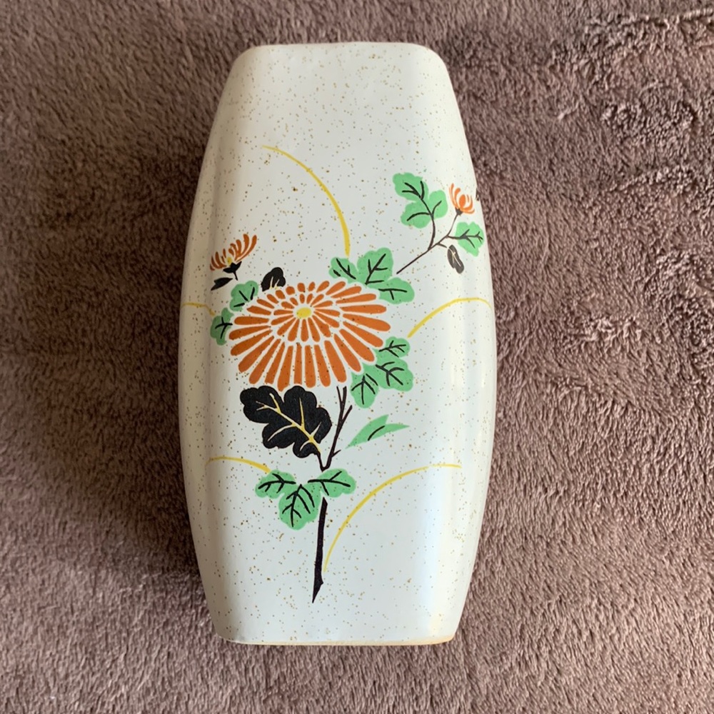 Vintage Japanese Floral Square Vase 6”